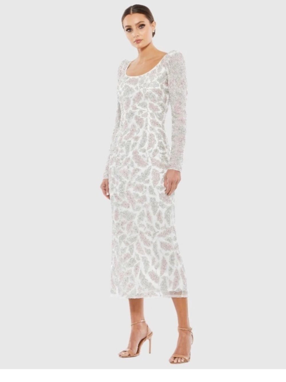 Mac Duggal 5424 NWT Foliage Embellished Midi Sheath Dress size 12